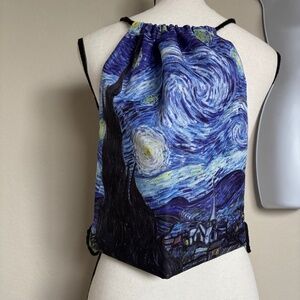 Vincent van Gogh Backpack Starry Night Drawstring Canvas Cloth Blue Yellow